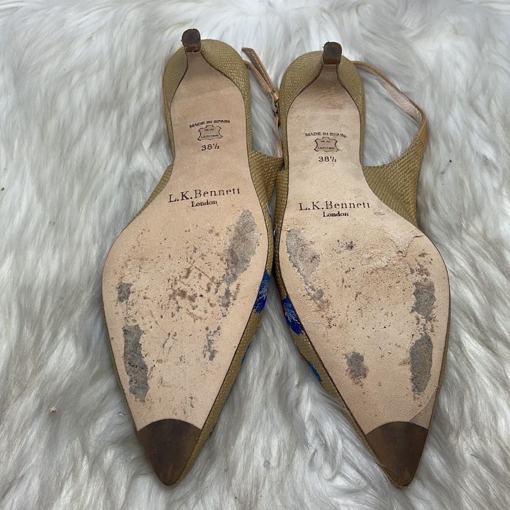 LK Bennett Woven Embroidered Slingback Kitten Heel Shoes Sz 38.5/8 - Picture 6 of 6